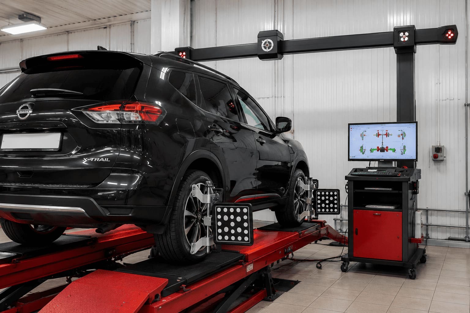 Развал-схождение Nissan в Санкт-Петербурге — автосервис «Просто Nissan» Развал-схождение Nissan на 3D-стенде Техновектор в автосервисе «Просто Nissan» в Санкт-Петербурге
